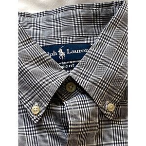 VTG 90s POLO RALPH LAUREN Shirt Glen Plaid 16.5 34/35 Classic Fit Grey Black